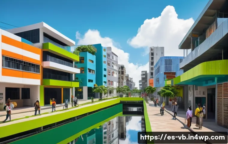 기후 난민 문제에 대한 정부의 역할 - A detailed urban scene in a Latin American city showing resilient public infrastructure against clim...